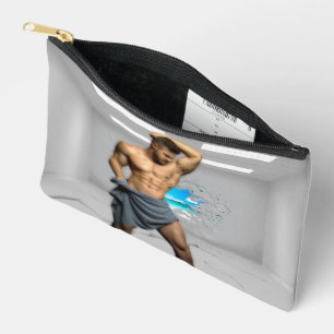 SlipperyJoe's Man towel broken white brick wall ba Accessory Pouch