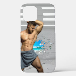 SlipperyJoe's Man towel broken white brick wall ba iPhone 12 Pro Case
