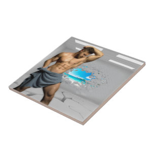 SlipperyJoe's Man towel broken white brick wall ba Ceramic Tile