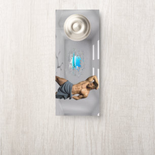 SlipperyJoe's Man towel broken white brick wall ba Door Hanger