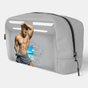 SlipperyJoe's Man towel broken white brick wall ba Dopp Kit