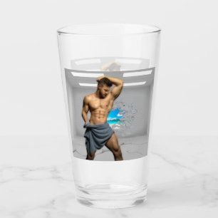 SlipperyJoe's Man towel broken white brick wall ba Glass