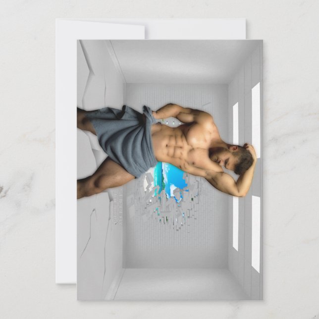 SlipperyJoe's Man towel broken white brick wall ba Holiday Card (Front)