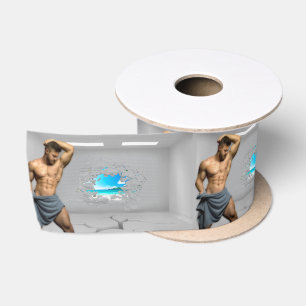 SlipperyJoe's Man towel broken white brick wall ba Satin Ribbon