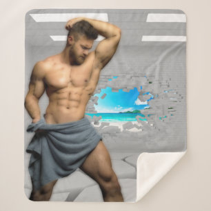 SlipperyJoe's Man towel broken white brick wall ba Sherpa Blanket