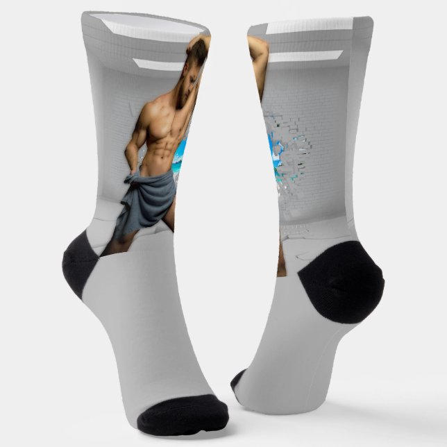 SlipperyJoe's Man towel broken white brick wall ba Socks (Angled)