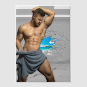 SlipperyJoe's Man towel broken white brick wall ba Vellum Invitations
