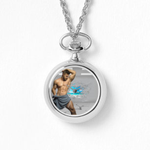 SlipperyJoe's Man towel broken white brick wall ba Watch