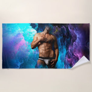 SlipperyJoe's Man underwear bulge purple blue abst Beach Towel
