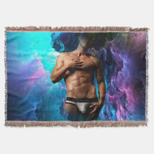 SlipperyJoe's Man underwear bulge purple blue abst Throw Blanket
