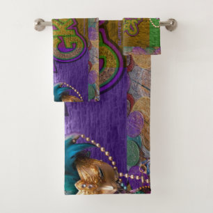 SlipperyJoe's Mardi Gras Bead Necklaces doubloons Bath Towel Set