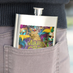 SlipperyJoe's Mardi Gras Bead Necklaces doubloons  Hip Flask