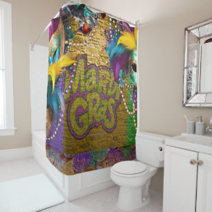 SlipperyJoe's Mardi Gras Bead Necklaces doubloons Shower Curtain
