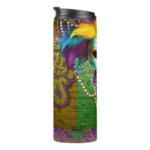 SlipperyJoe's Mardi Gras Bead Necklaces doubloons Thermal Tumbler
