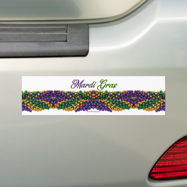 SlipperyJoe's Mardi Gras Bead Necklaces purple gol Bumper Sticker (On Car)