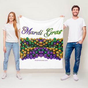 SlipperyJoe's Mardi Gras Bead Necklaces purple gol Fleece Blanket
