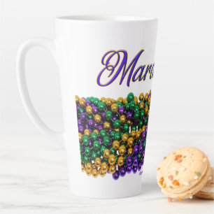 SlipperyJoe's Mardi Gras Bead Necklaces purple gol Latte Mug