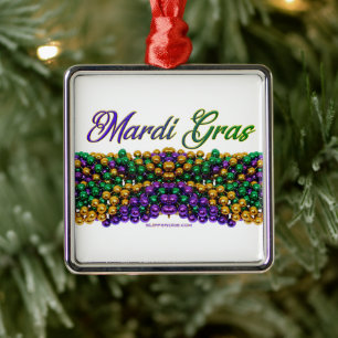 SlipperyJoe's Mardi Gras Bead Necklaces purple gol Metal Ornament