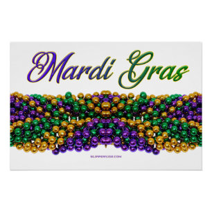 SlipperyJoe's Mardi Gras Bead Necklaces purple gol Poster
