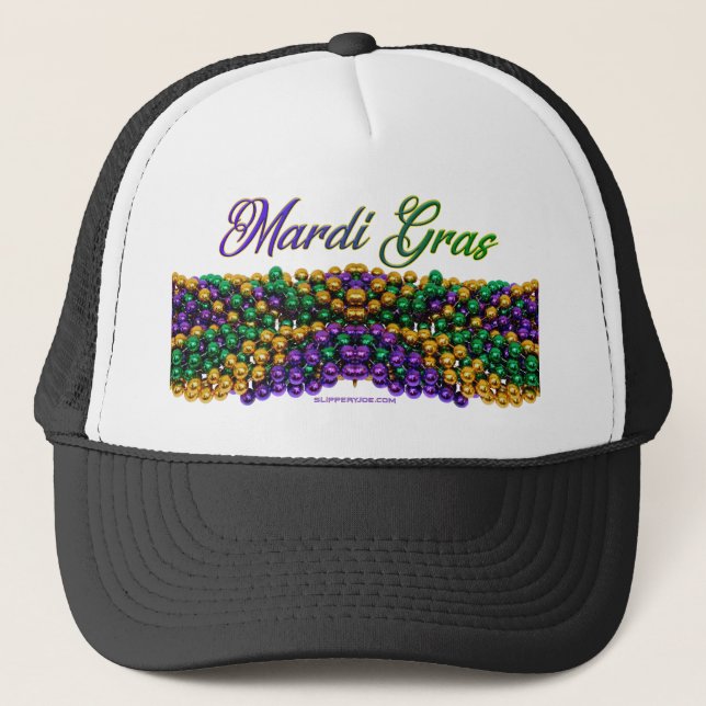 SlipperyJoe's Mardi Gras Bead Necklaces purple gol Trucker Hat (Front)