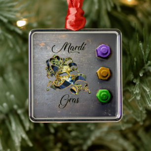 SlipperyJoe's Mardi Gras celebration decorative Ve Metal Ornament