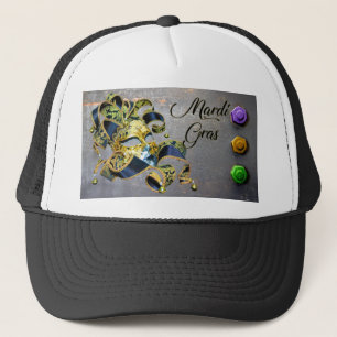 SlipperyJoe's Mardi Gras celebration decorative Ve Trucker Hat