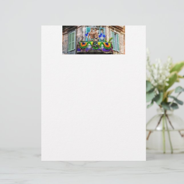 SlipperyJoe's Mardi Gras masks beads decorations s Custom Letterhead (Standing Front)