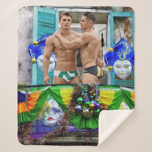 SlipperyJoe's Mardi Gras masks beads decorations s Sherpa Blanket (Front)