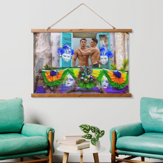 SlipperyJoe's Mardi Gras Men purple gold green bal Hanging Tapestry (Living Room)