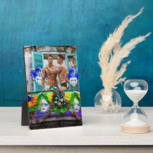 SlipperyJoe's Mardi Gras Men purple gold green bal Plaque