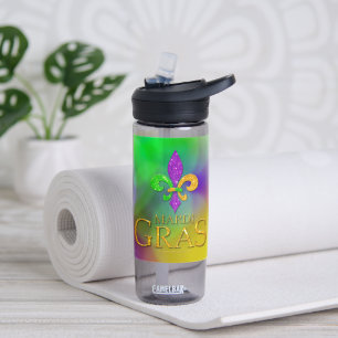 SlipperyJoe's Mardi Gras purple gold green fleur-d Water Bottle