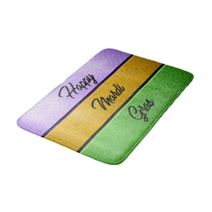 SlipperyJoe's Mardi Gras purple gold green metal s Bath Mat
