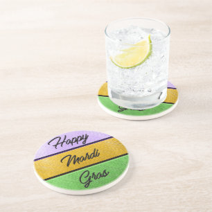 SlipperyJoe's Mardi Gras purple gold green metal s Coaster
