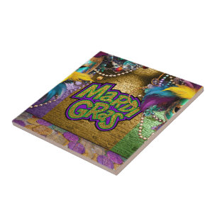 SlipperyJoe's Mardi Gras-themed graphic doubloons Ceramic Tile