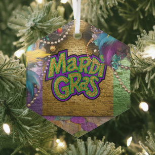 SlipperyJoe's Mardi Gras-themed graphic doubloons Glass Tree Decoration