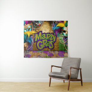 SlipperyJoe's Mardi Gras-themed graphic doubloons Tapestry