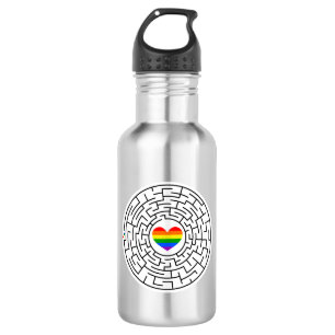 SlipperyJoe's maze encircles rainbow heart arrow m 532 Ml Water Bottle