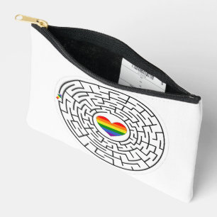 SlipperyJoe's maze encircles rainbow heart arrow m Accessory Pouch