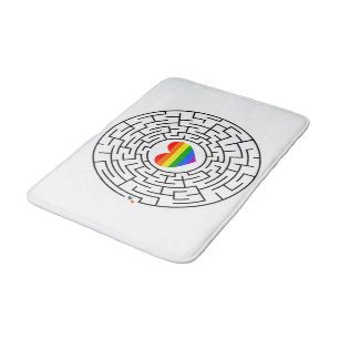 SlipperyJoe's maze encircles rainbow heart arrow m Bath Mat