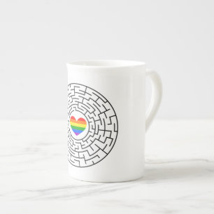 SlipperyJoe's maze encircles rainbow heart arrow m Bone China Mug