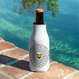 SlipperyJoe's maze encircles rainbow heart arrow m Bottle Cooler