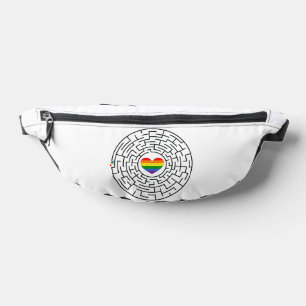 SlipperyJoe's maze encircles rainbow heart arrow m Bum Bags