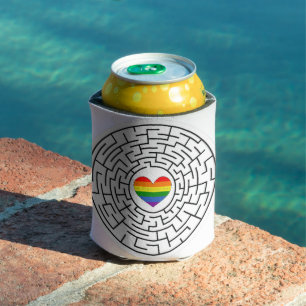 SlipperyJoe's maze encircles rainbow heart arrow m Can Cooler