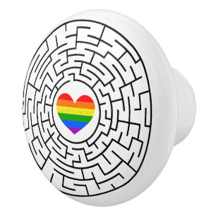 SlipperyJoe's maze encircles rainbow heart arrow m Ceramic Knob