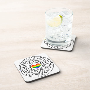 SlipperyJoe's maze encircles rainbow heart arrow m Coaster