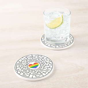 SlipperyJoe's maze encircles rainbow heart arrow m Coaster