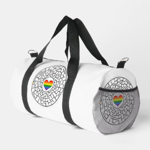 SlipperyJoe's maze encircles rainbow heart arrow m Duffle Bag