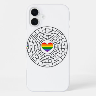 SlipperyJoe's maze encircles rainbow heart arrow m iPhone 16 Plus Case