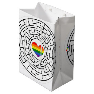SlipperyJoe's maze encircles rainbow heart arrow m Medium Gift Bag