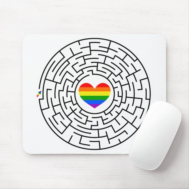 SlipperyJoe's maze encircles rainbow heart arrow m Mouse Pad (With Mouse)